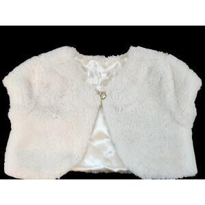 Tahari Girls faux fur vest wrap white sz 6 satin lined old money